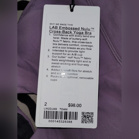 Lululemon Lab Embossed Nulu Cross-Back Yoga Bra Tracer Print Emboss Amethyst 2 - Picture 8 of 14